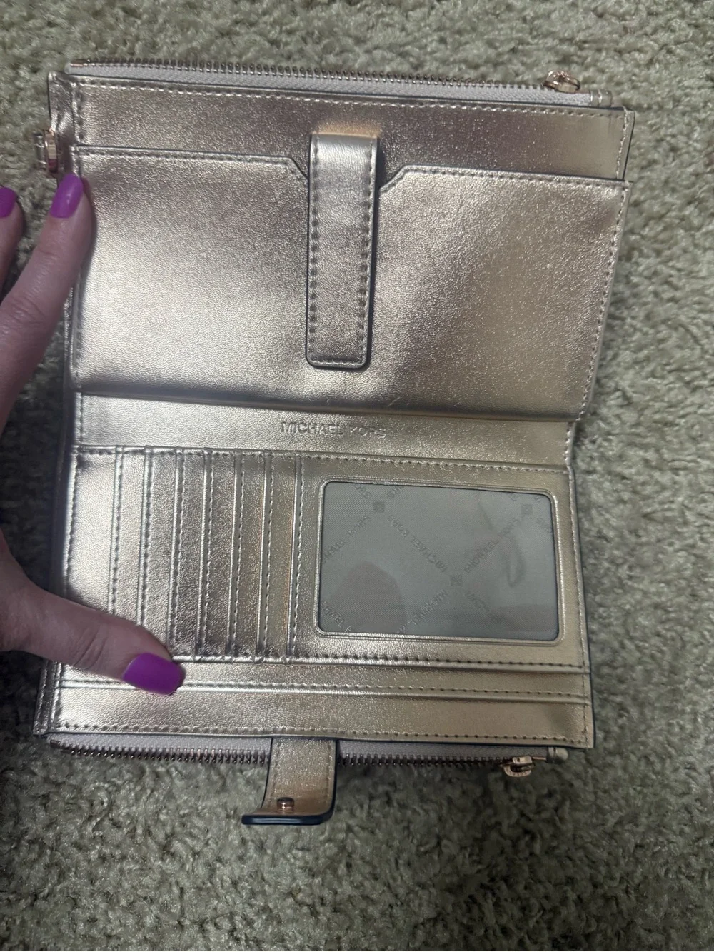 Michael Kors Metallic Rose Gold Zip-Around Wallet